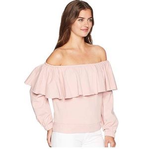 Pink Ruffled Off- Shoulder Sweat Shirt